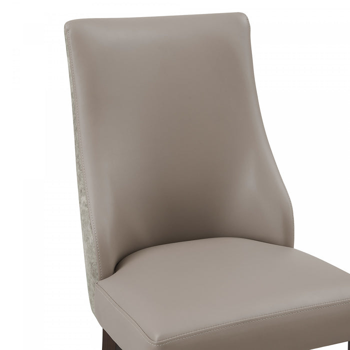 Connie Modern Wood Vegan Leather and Velvet Dining Chair in Taupe - Set of 2