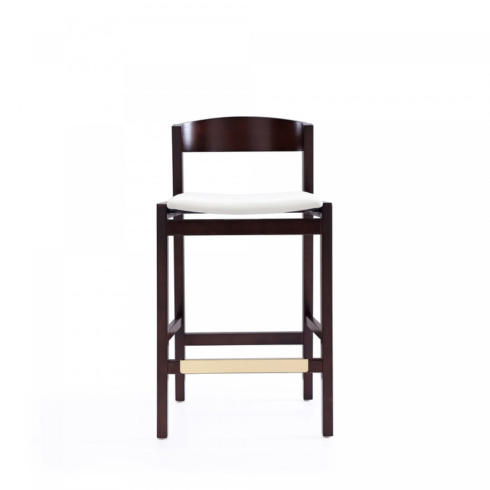 Klismos Mid-Century Modern Wood Upholstered Counter Stool in Ivory - Set of 3