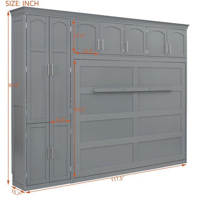 Eileen Space-saving Murphy Wall Bed With Cabinets, Queen Size, Grey