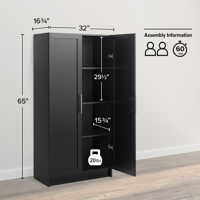 Elite Accent Storage Cabinet with Panel Doors & 3 Shelves - Black