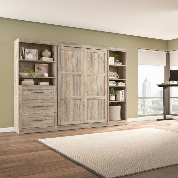 Bestar Pur Full Murphy Shelving and Drawers 120-Inch Wall Bed - Rustic Brown