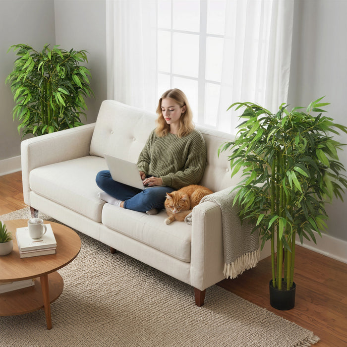 HOMCOM 4.6FT Artificial Bamboo Tree, Fake Plant Set of 2 for Home Decor