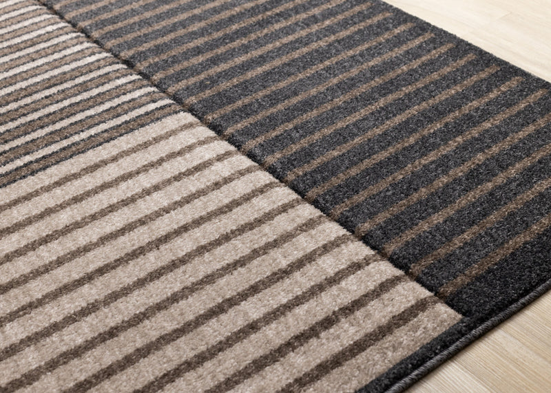 Maverick Beige Brown Black Striped Design Rug, 5'3\" x 7'7\" Indoor Area Rug