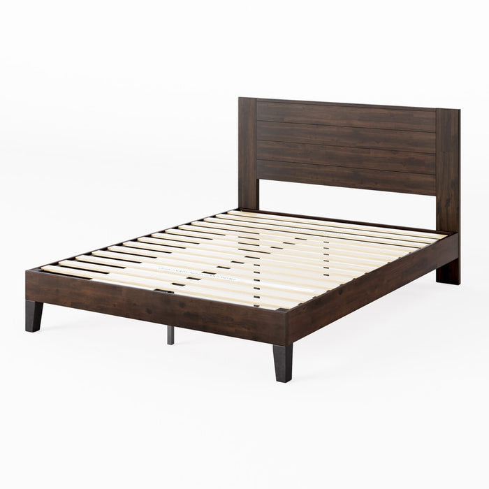 Tonja Wood Platform Bed with Headboard in Dark Brown - King Size