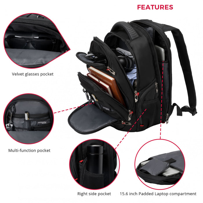 Swissdigital Neptune Backpack – 16\" Laptop Bag, USB Charging, SDD Finder, RFID Protection, TSA-Friendly, Add-A-Bag System
