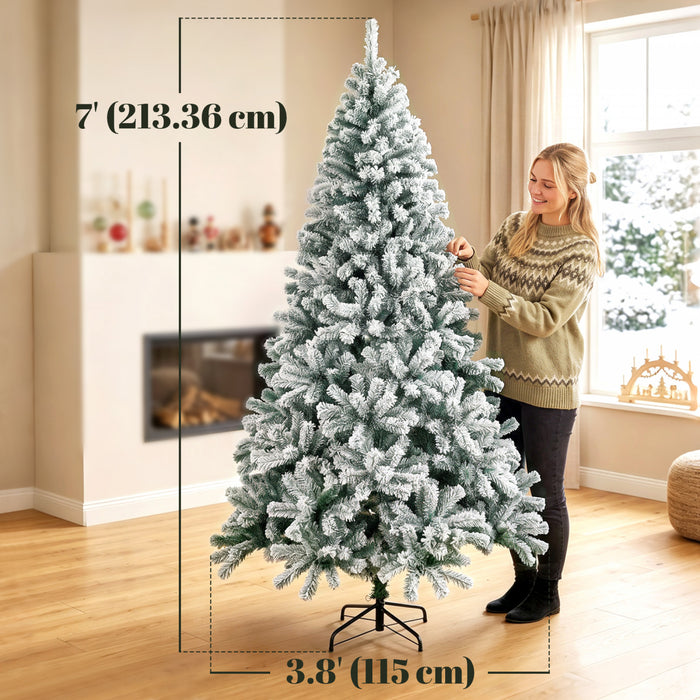 HOMCOM 7ft Flocked Christmas Tree with Hinged Design, Fir Xmas Tree