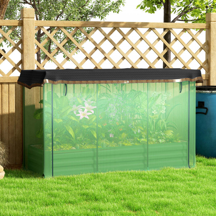 Outsunny Galvanized Raised Garden Bed With Crop Cage And Shade Cloth Green
