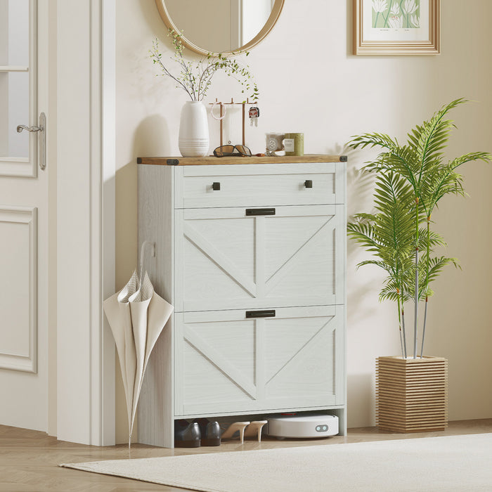 HOMCOM Slim Shoe Cabinet, Farmhouse Shoe Storage Cabinet with Flip Drawers