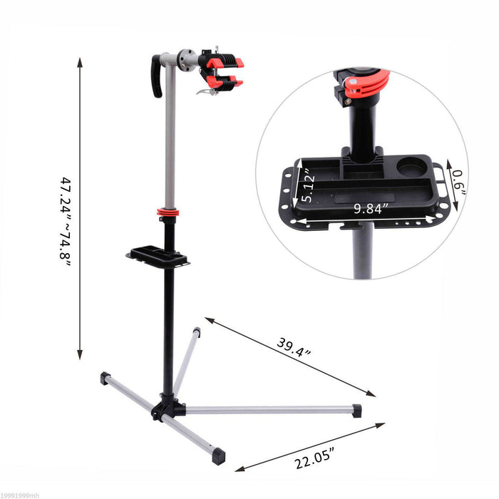 Homcom Bike Repair Stand Adjustable 47\" To 75\" Tool Tray Bicycle Cycle Rack Work