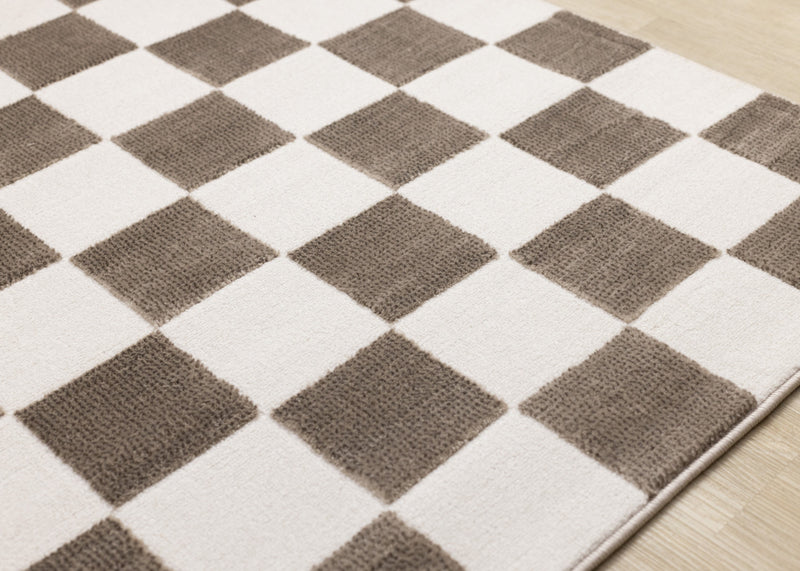 Leopold Checkered Brown White Geometric Area Rug - 5'3\" x 7'7\"