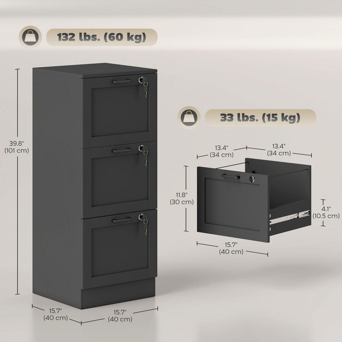 HOMCOM Office File Cabinet with 3 Drawers, Vertical Filing Cabinet, Black