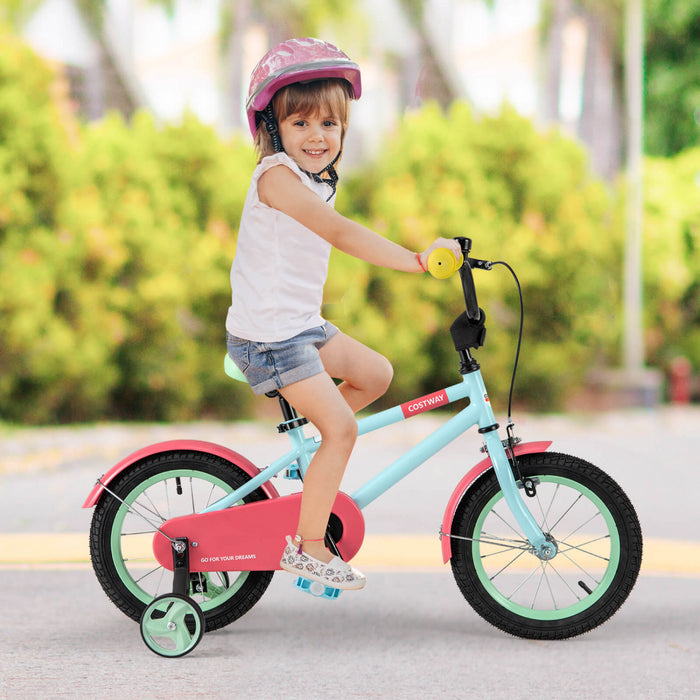 Costway 14\" Kids Bike With Adjustable Saddle Handlebar Removable Training Wheels Handbrake Red