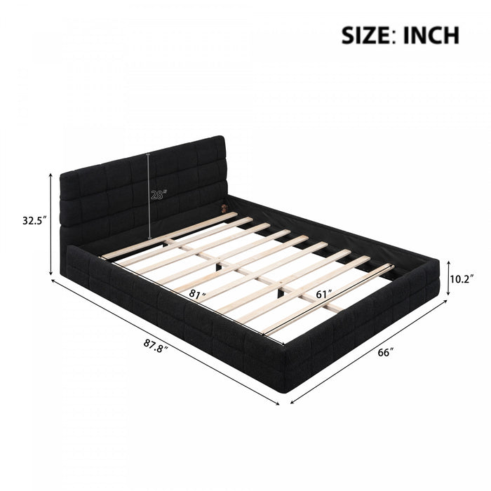 Emma Modern Upholstered Platform Bed with Comfortable Solid Wood,Queen Size,Black Queen Bed