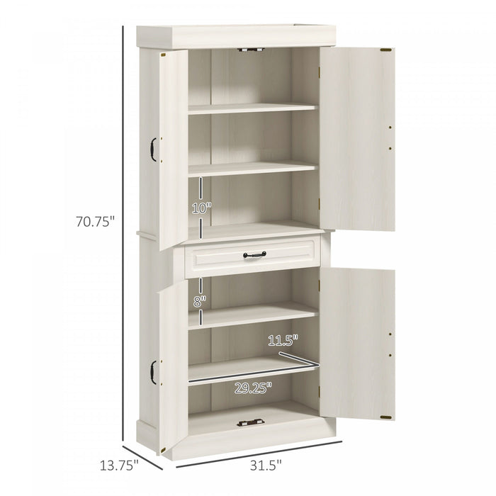 HOMCOM 71\" Freestanding Kitchen Pantry with 4 Doors and 2 Large Cabinets