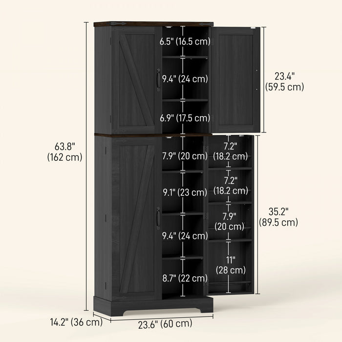 HOMCOM 64\" Kitchen Pantry Storage Cabinet with Adjustable Shelves, Black