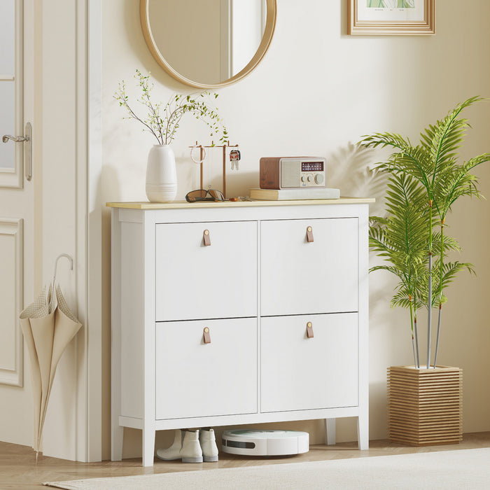 HOMCOM Shoe Cabinet with 4 Flip Drawers, Narrow Shoe Storage Cabinet