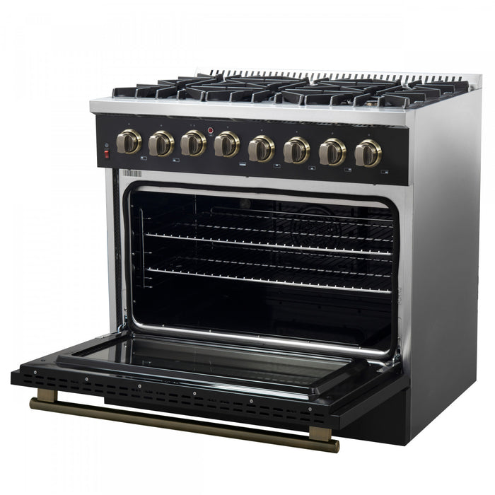 Forno Galiano 36\" Dual Fuel Gas Range, Black, 5.36 cu.ft. - FFSGS6156-36BLK