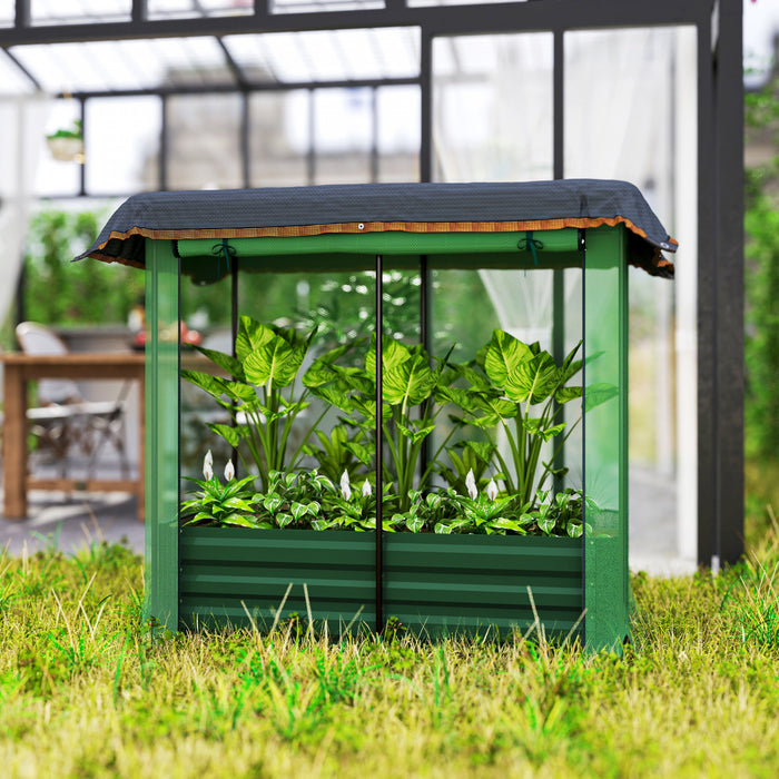 Outsunny Galvanized Raised Garden Bed With Crop Cage And Shade Cloth Green