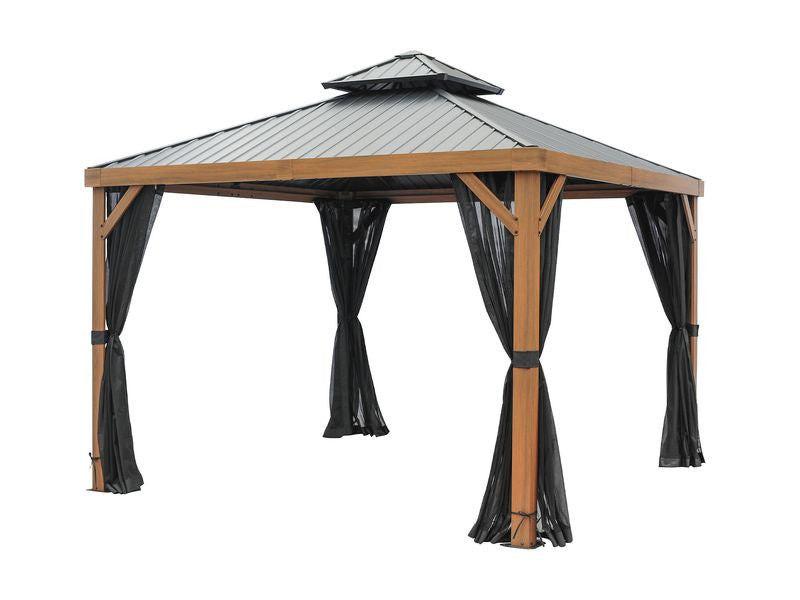 Yosemite 10 X 10' Double Roof Galvanized Steel Roof, Aluminum Posts Wood Finish