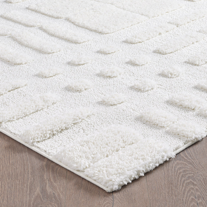 Lola Plaid Cream Shag Area Rug - 6'7\" x 9'6\"
