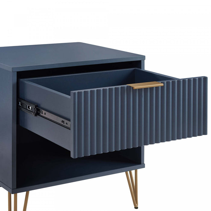 Dumbo Modern 20\" Fluted Nightstand in Midnight Blue (1-Drawer) - Set of 2