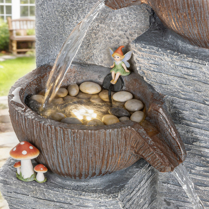 Outsunny 5-Tier Outdoor Cascading Rock Water Fountain with LED Lights