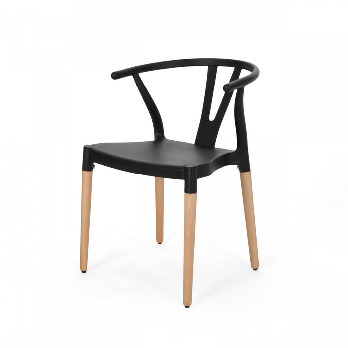 Chasel Dining Chair Set Of 2 With Polypropylene Seats And Soild Wood Legs - Black