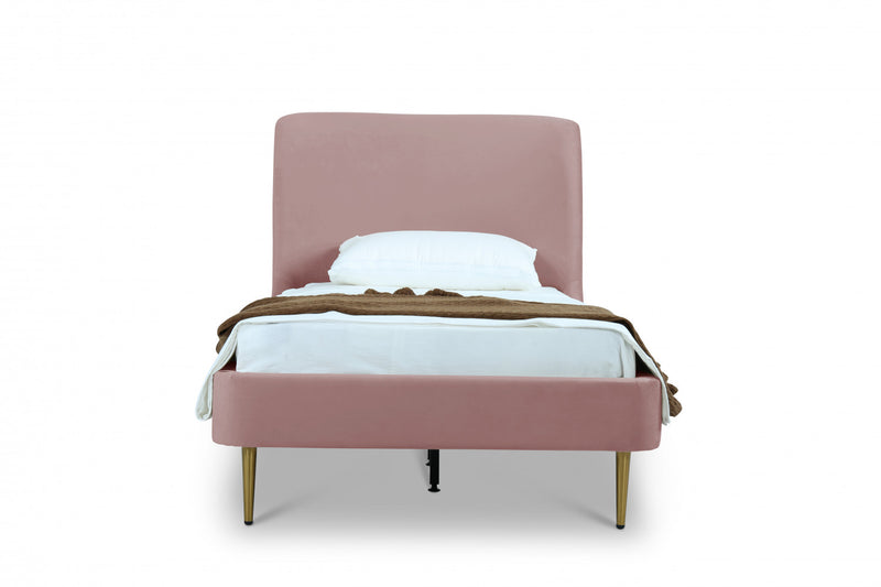 Heather Mid-Century Modern Velvet Upholstered Twin Bed in Blush and Gold