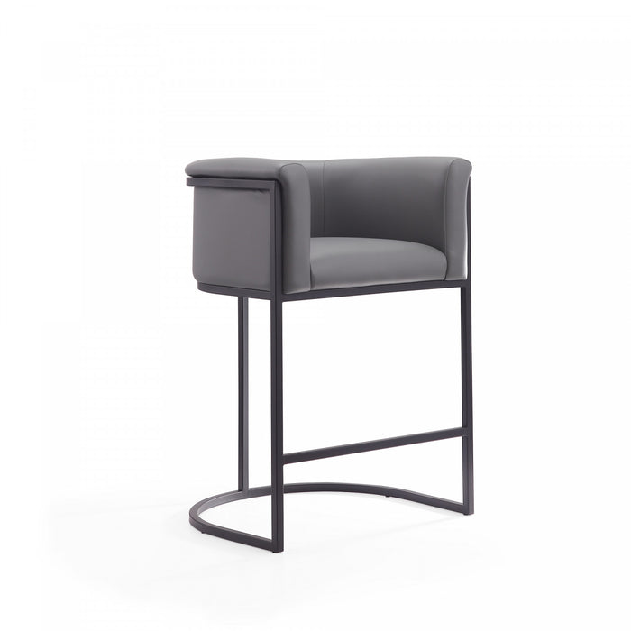 Cosmopolitan Mid-Century Modern Metal Upholstered Counter Stool in Gray - Set of 2 Bar Stool