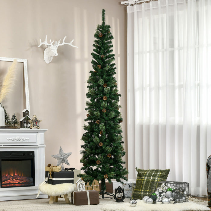 Homcom 7.5ft Artificial Pencil Christmas Tree With Pine Cones