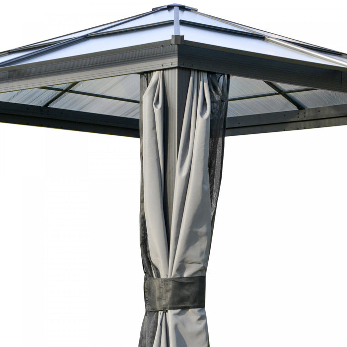 Outsunny 10' X 10' hardtop Gazebo Canopy With Polycarbonate Roof, Aluminum Frame, Permanent Pavilion Outdoor Gazebo With Netting And Curtains, For Garden, Patio, Backyard