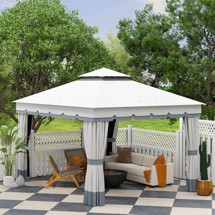 Outsunny 10' X 12' Double Roof Outdoor Gazebo With Netting & Curtains