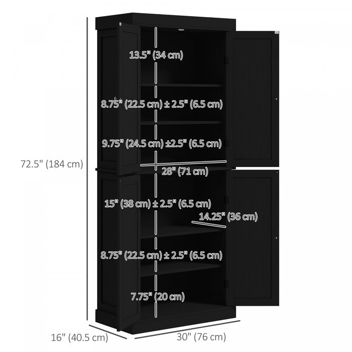 HOMCOM Freestanding 4 Door Kitchen Pantry Cabinet with Shelves Black