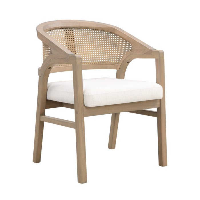 Liam Comfortable Dining Chair Set of 2 with Rattan Back and Rubber Wood Frame,Light Ash