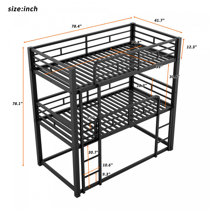 Jenny Twin Triple Space-saving Metal Bed With 3 Sleeping Levels, Black