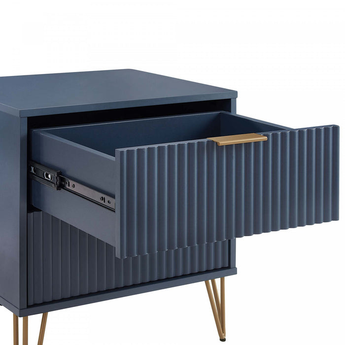 Dumbo Modern 20\" Fluted Nightstand in Midnight Blue (2-Drawer)