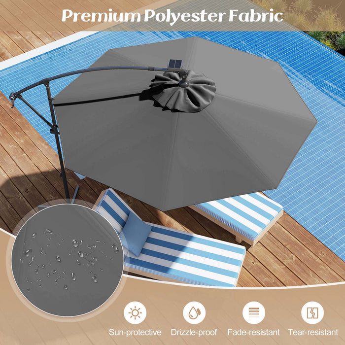 Costway 10FT Patio Offset Umbrella Sun Shade Solar Powered LED 360° Rotation Gray