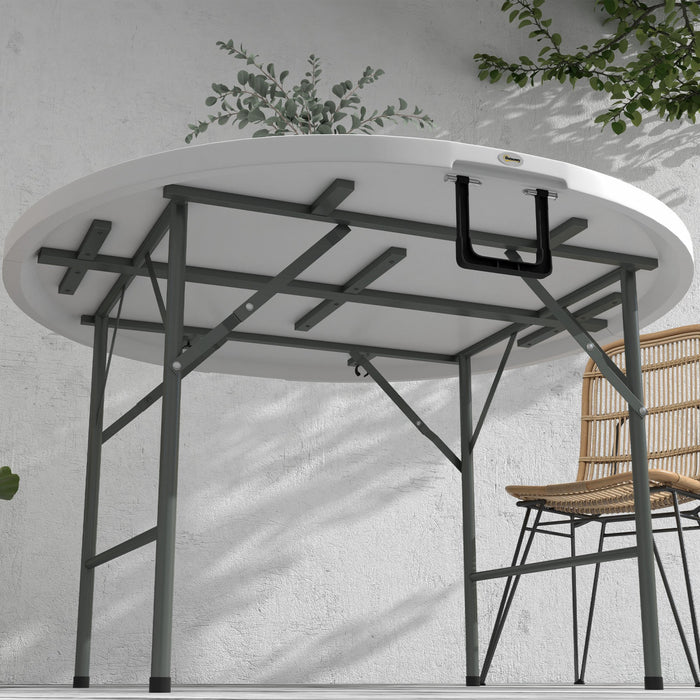 Outsunny Folding Patio Table Outdoor Hdpe Round Picnic Table For 6, White