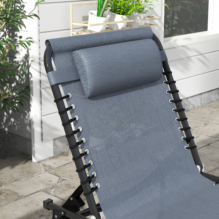 Outsunny 2 Pcs Folding Lounge Chairs, Chaise Lounges With Headrest Grey