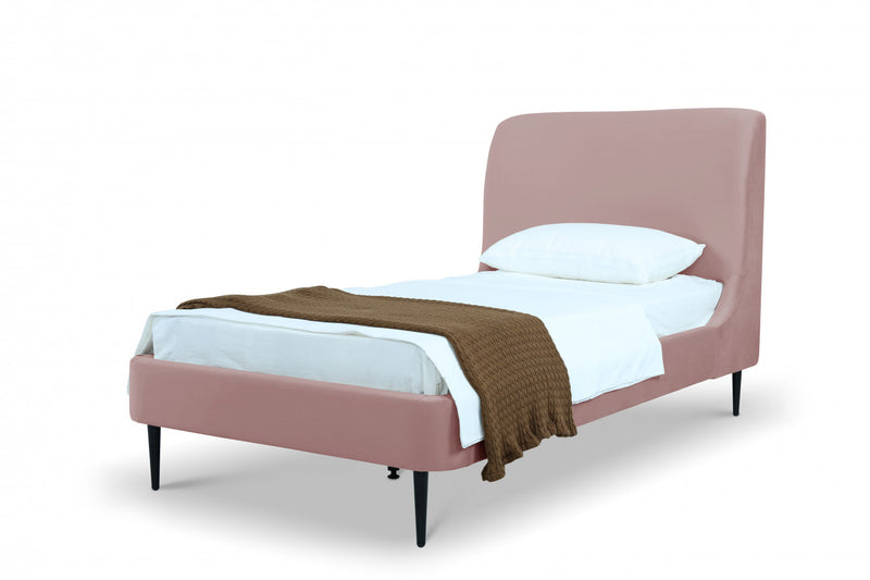 Heather Mid-Century Modern Velvet Upholstered Twin Bed in Blush and Black
