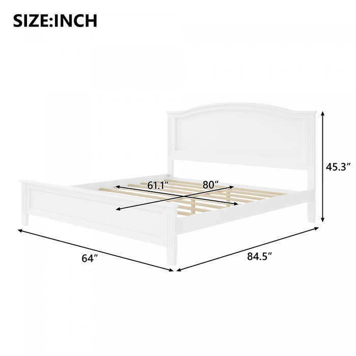 Benson Queen Size Solid Wood Platform Bed with Stylish Headboard, White