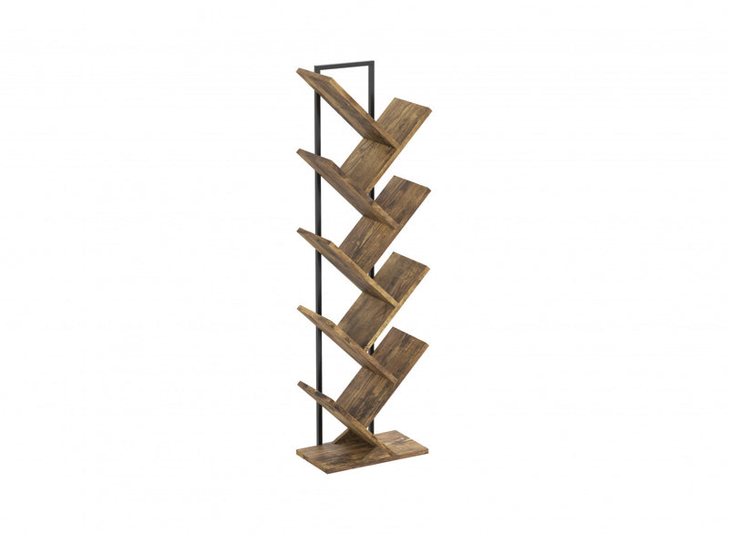 46” Tree Bookshelf With 8 Shelves – Brown Reclaimed Wood With Black Metal