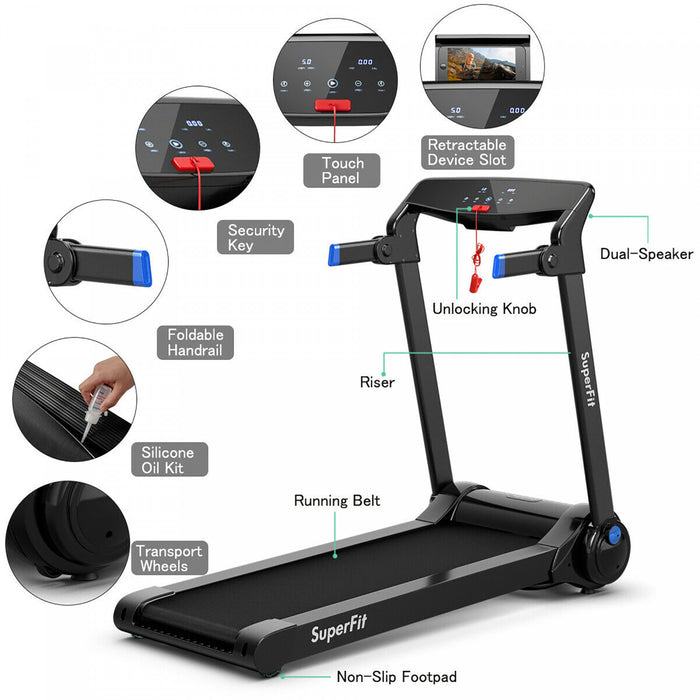 Superfit 3hp Folding Electric Treadmill Running Machine W/ Speaker Blue