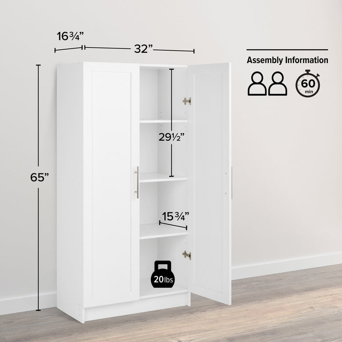 Elite Accent Storage Cabinet with Panel Doors & 3 Shelves - White