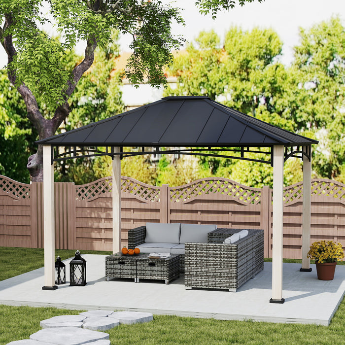 Outsunny 10' X 12' Hardtop Gazebo With Metal Roof, Wood Grain Frame