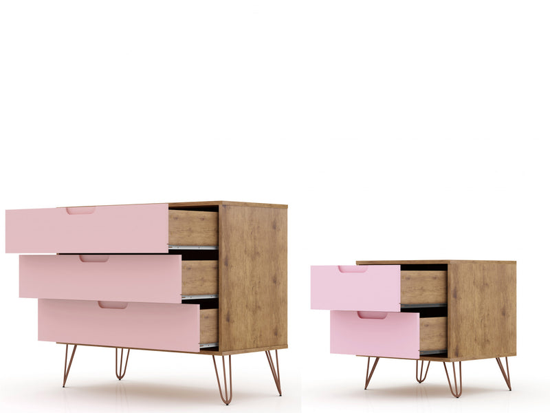 Rockefeller Mid-Century Modern 2-Piece Dresser Set in Pink