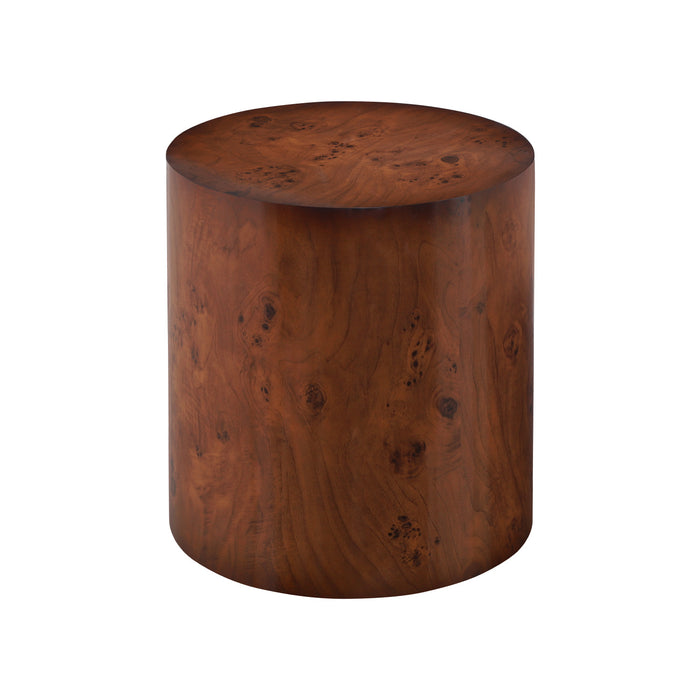 Kinley Set of 2 Modern Round Nesting Coffee Tables, Burl Veneer Cylinder Side Table Set, Brown