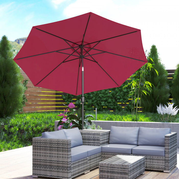 Outsunny 10' X 8' Round Market Umbrella For Garden, Bench, Lawn, Wine Red