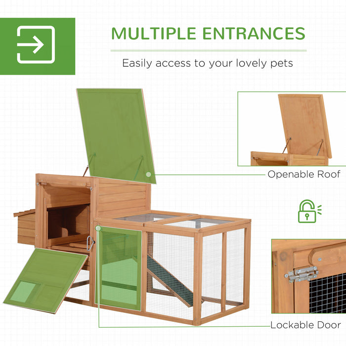 Pawhut 2-tier Chicken Coop Wooden Hen House Rabbit Hutch Poultry Cage Pen Outdoor Backyard With Run Ladder