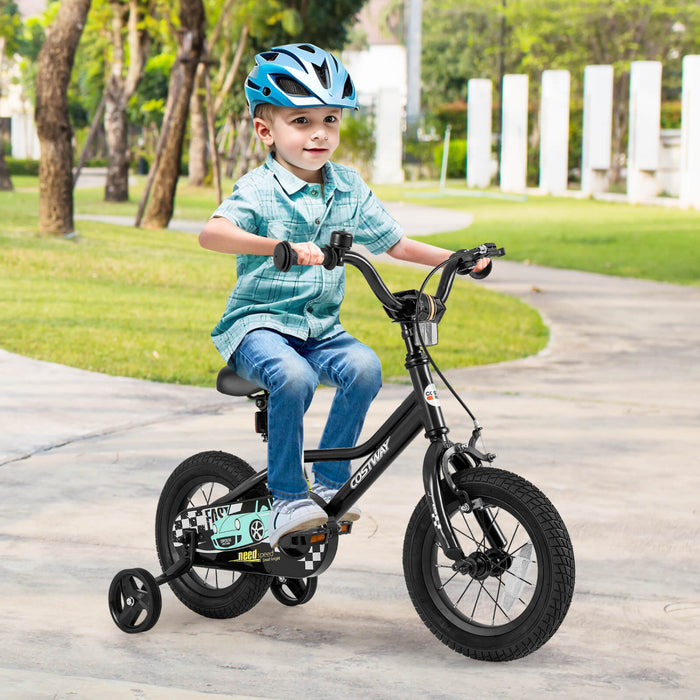 Costway 12\" Kids Training Bike With Removable Training Wheels Pneumatic Tires Black